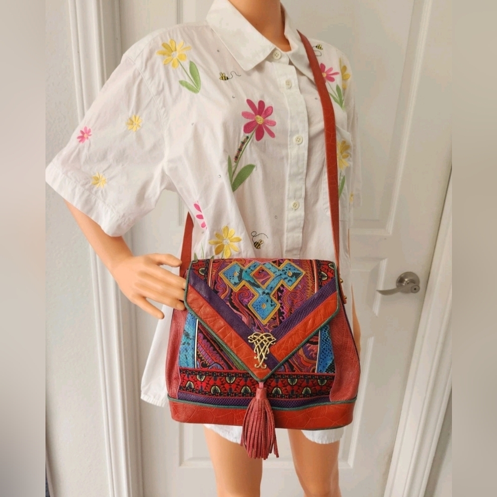Sharif Multicolor Red Blue Purple Crossbody Bag - Picture 2 of 16